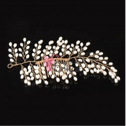 Tiara Ti009 aurie pentru mirese cu perle Albe